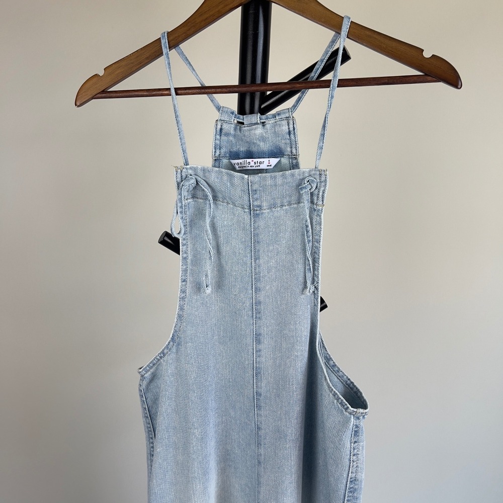 Vanilla Star Light Denim Wide Leg Jumpsuit Small 90s Y2K Streetwear Bib Overalls